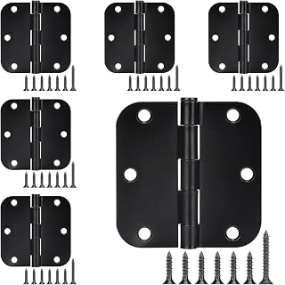 6 Pack Door Hinges, 3.5 inch Matte Black 5/8 inch Radius Mortise Door Hinge Residential Hinge with 40 Screws
