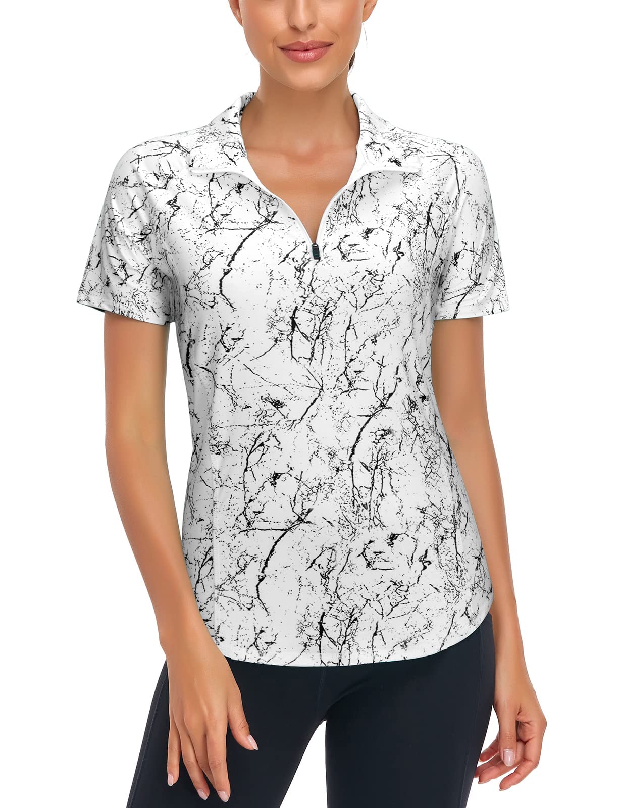 LURANEE - Camiseta deportiva de manga corta para mujer con tejido de secado rápido y media cremallera