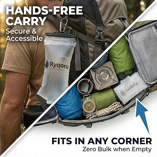 Miniatura 8 de Bolsa de agua plegable de 2 L, 1.102 in de hilo de poliuretano termoplástico para hidratación, compatible con Sawyer Squeeze, bolsa de agua