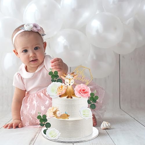 Miniatura 7 de Taiyin 12 piezas de figuras de ciervos para tartas de bebé, decoración de pasteles de bosque, decoración para baby shower, suministros de fiesta de