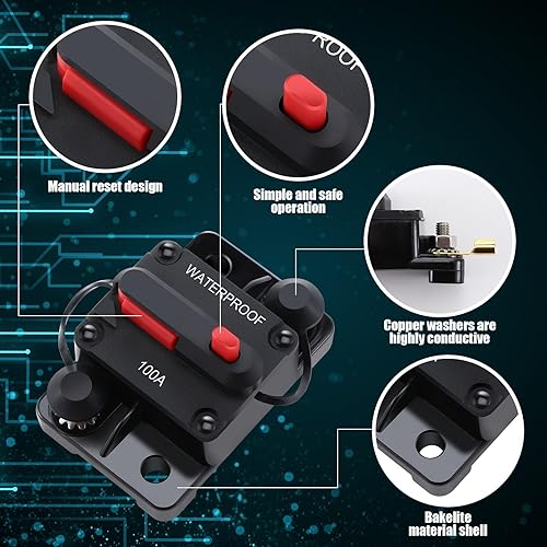 Miniatura 3 de Saysurey Paquete de 5 disyuntores de 100 amperios con reinicio manual para motores de arrastre marinos de automóvil, interruptor manual electrónico