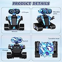 Vista 3 de Juguetes Robot Recargables RC Robots para Niños con Ojos LED Auto-Demostración Baile y Canto Control Remoto Robots Emo para Niños y Niñas, Camuflaje