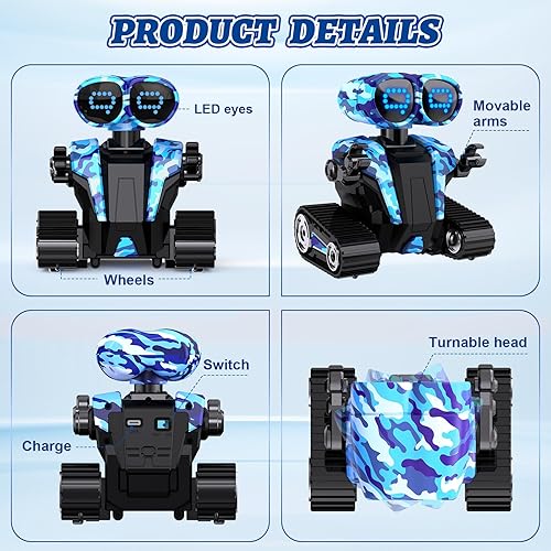 Miniatura 3 de Juguetes robóticos recargables a control remoto para niños con ojos LED, demostración automática, danza y canto, robots emo para niños y niñas,