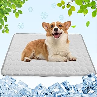 Aitsite Selbstkühlende Hundematte 55x70cm, Kühlmatte Hund & Katze waschbar aus Eisseide, Kühldecke für Hunde für Zuhause Auto Reise, Sommer Kühlkissen für große & kleine Haustiere Grau
