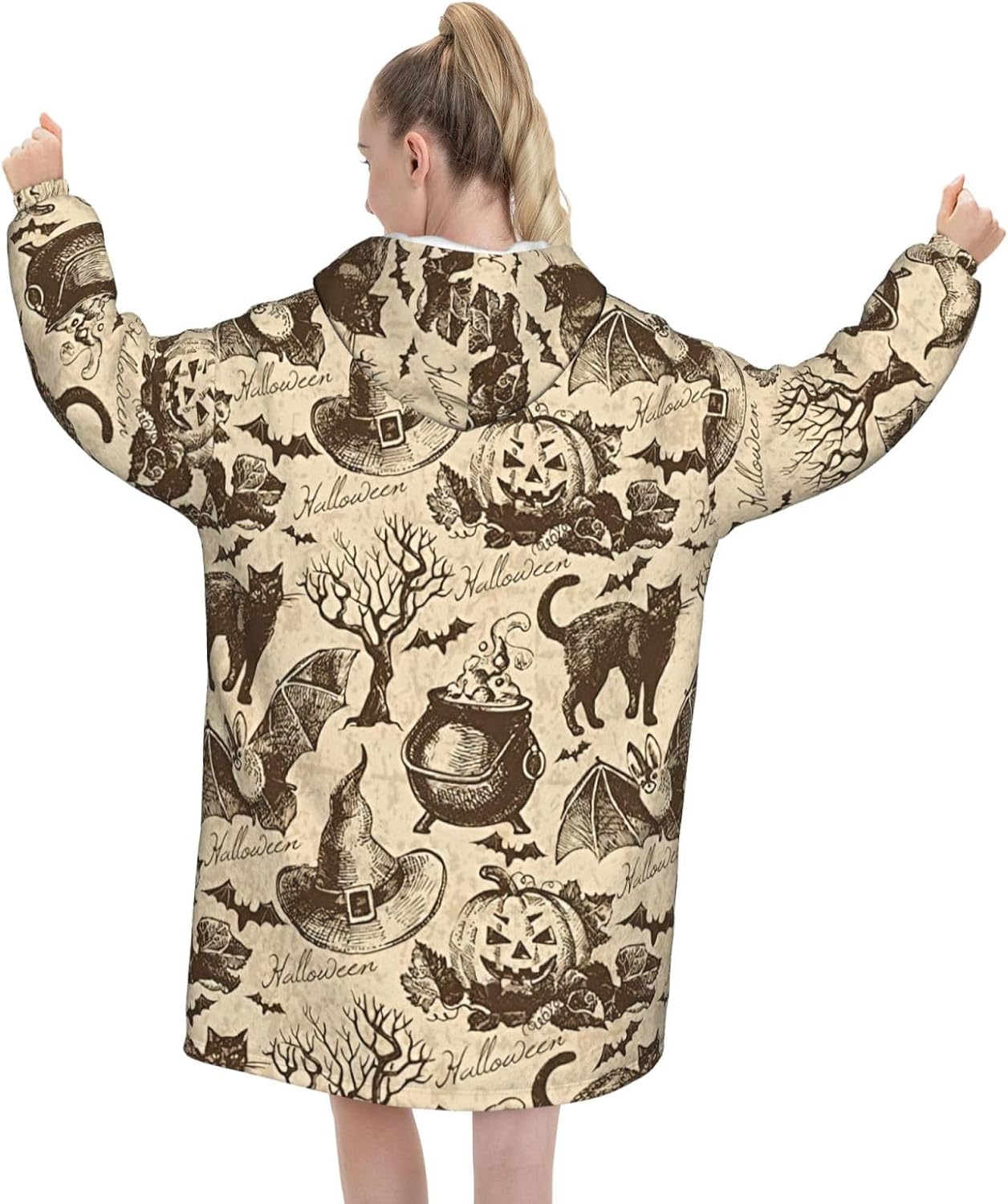 Witch Hatprint Oversized Hoodie Blanket, Super Soft Warm Comfortable Hoodie, Wearable Blanket Adult