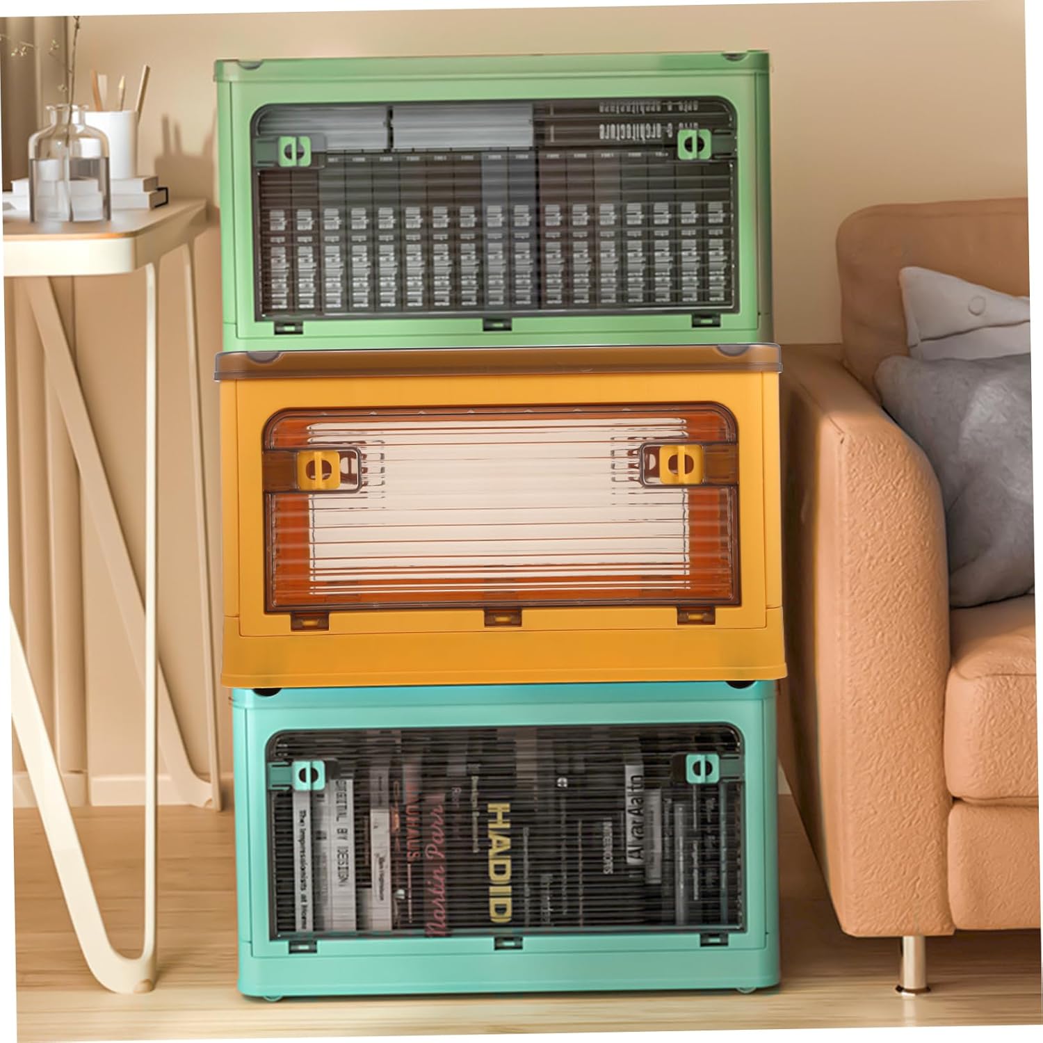 PRETYZOOM Portable Foldable Storage Box Plastic Home Organization Rolling Wheels