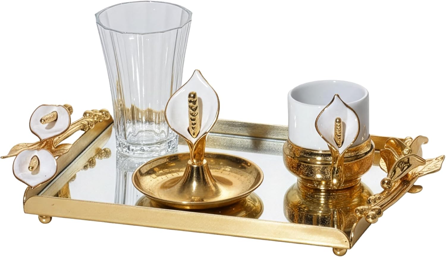 Luxury Turkish Coffee Serving Set with Metal Tray, Porcelain Cup, Gold Silver Antique Bronze Espresso Set, Decorative Coffee Tray, Elegant Gift for Home
