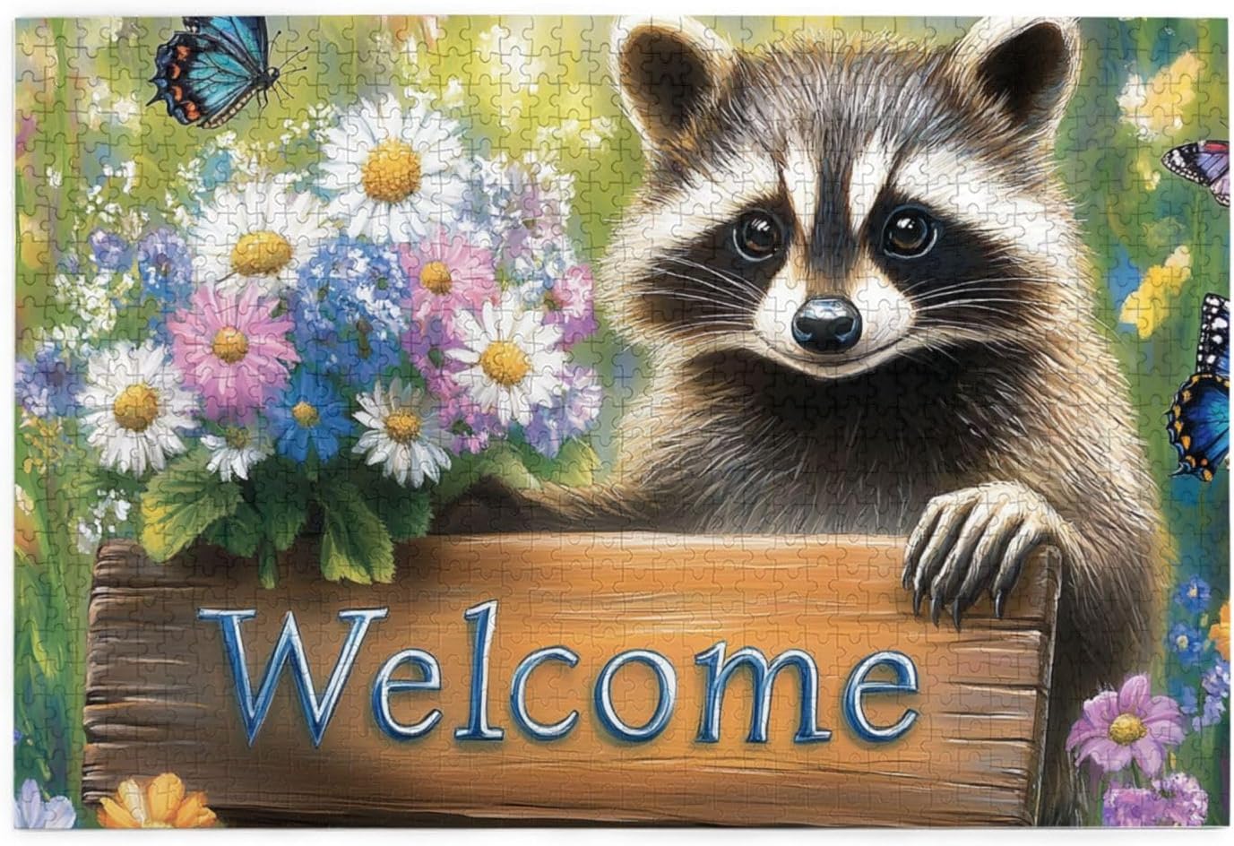 Adult Wooden Jigsaw Puzzles 1000 Pieces, Raccoon and Welcome, Give Yourself A Challenge, Release Stress, Relax, Creative Activity Hobby, Suitable for Friends