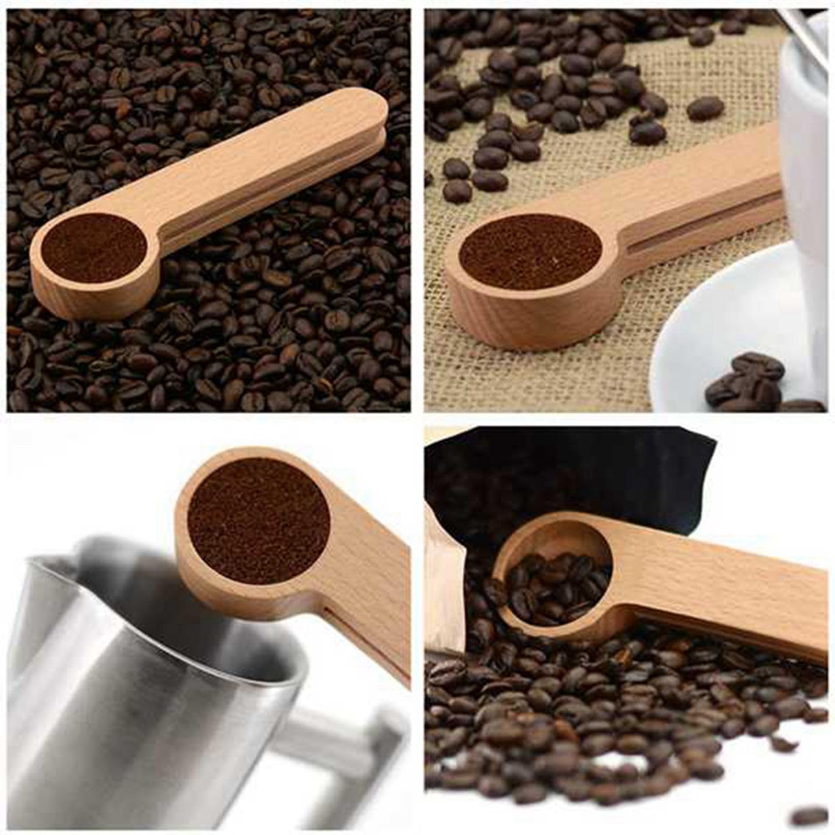 50 cucchiaini da caffè in legno e clip per sacchetti, misurino 2 in 1 per sacchetti sigillanti, per fagioli, caffè espresso, tè