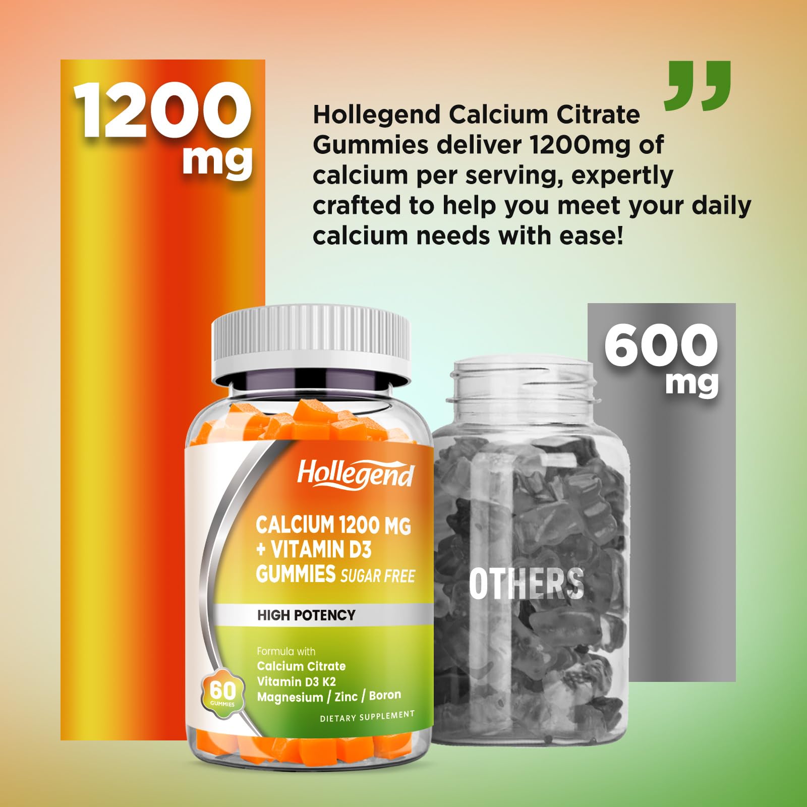 Calcium 1200 mg with Vitamin D3 Gummies, 60 Count — Amazon image 4