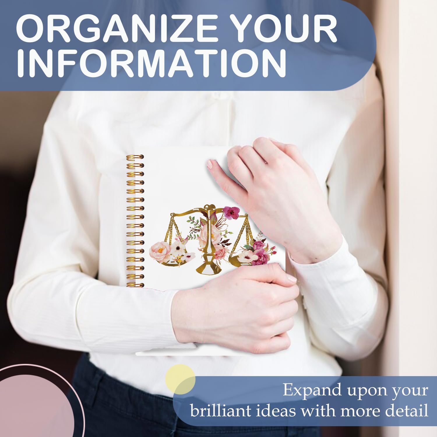 SNNDER Floral Scales of Justice Notebook Journal, Lawyer Attorney Gifts for Women, Lawyer Graduation Gifts, Gifts for Lawyers Attorneys Hardcover Spiral Notebook 5.5x8.3 Inch - Image 4