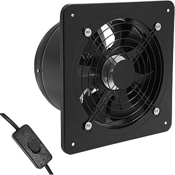 10 Inch Exhaust Fan with Switch, Wall-Mounted Exhaust Fan with 7 Blades Iron, 741CFM Window Ventilation Fan for Home Kitchens Kitchens Bathrooms Garages Warehouses 100W Black