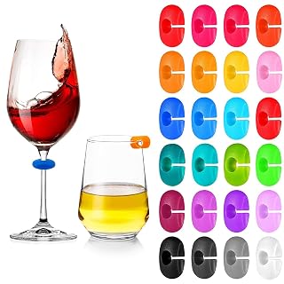 Lot de 24 pendentifs en silicone pour verres à vin avec bouchon de bouteille, décoration de fête, usage domestique, marquages colorés