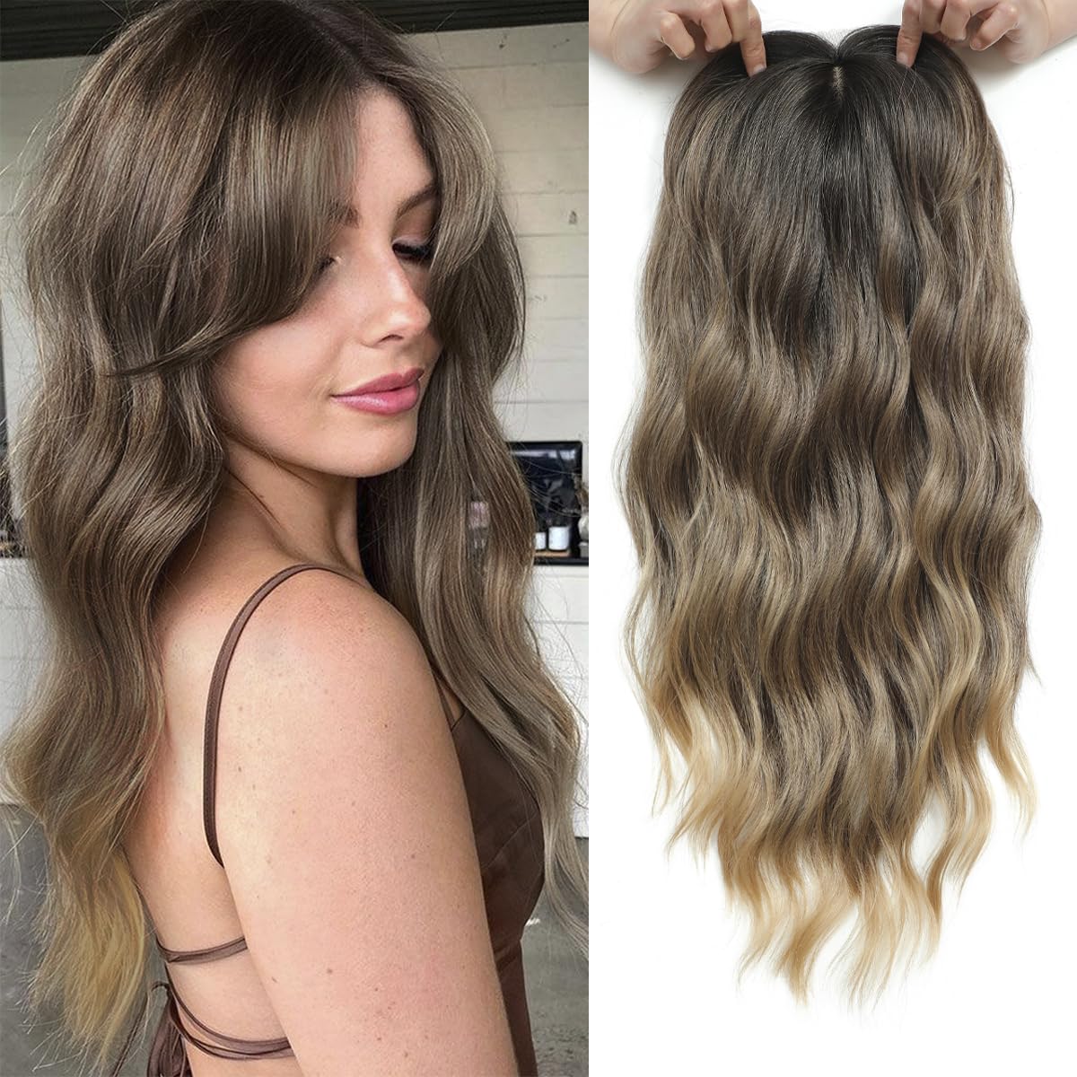 20″ Wavy Hair Topper 6.5″x6.5″ Base Size Hair Toppers for Women Synthetic Hairpieces for Women with Thinning hair Wavy Clip In