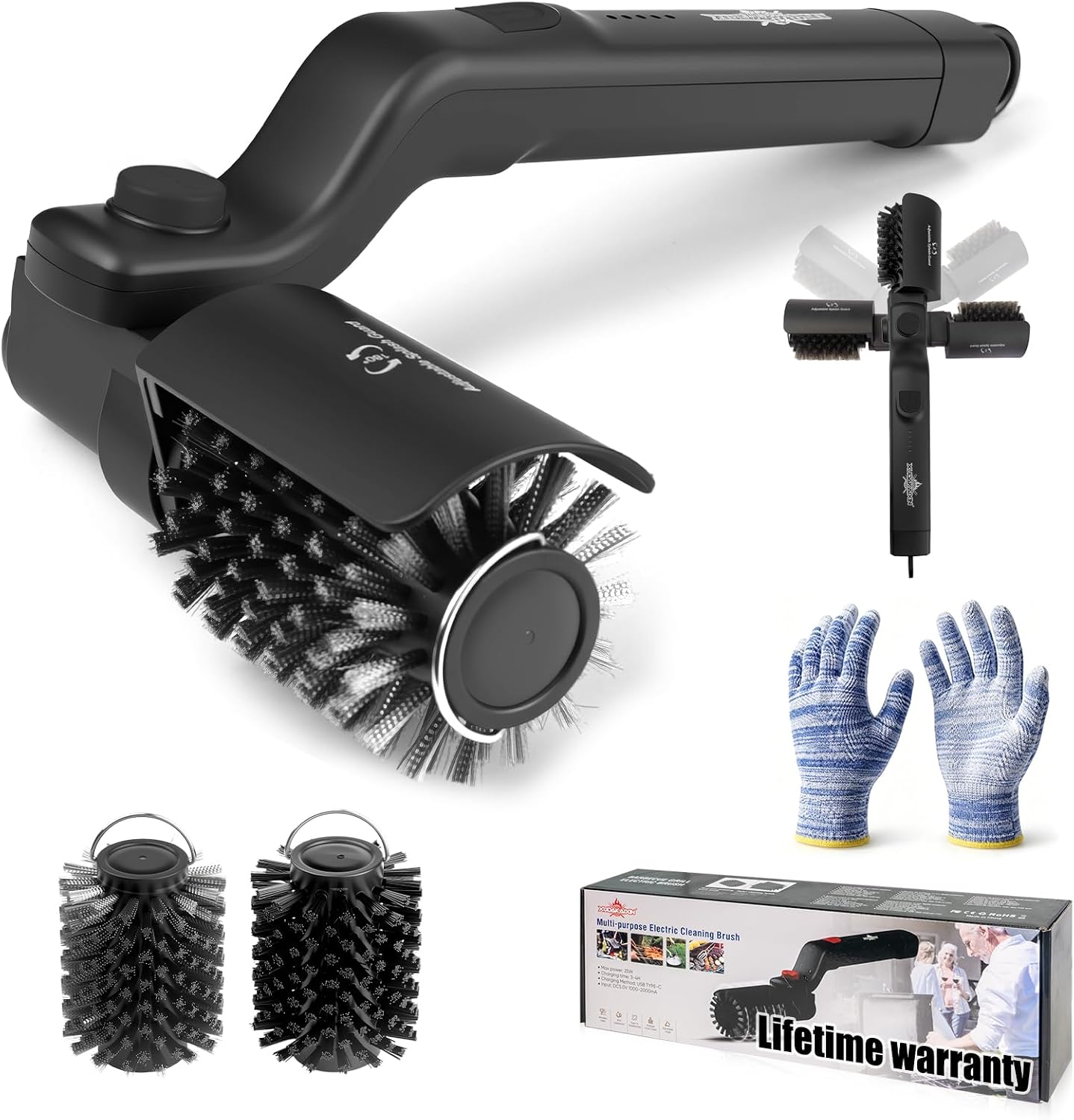 XUDAKAIXIN Electric Grill Brush – No Bristle Shedding, High Torque with 3-Speed Modes, 2026 Upgraded Rechargeable & Adjustable-Angle Grill Cleaner, Gifts for Men/Dad
