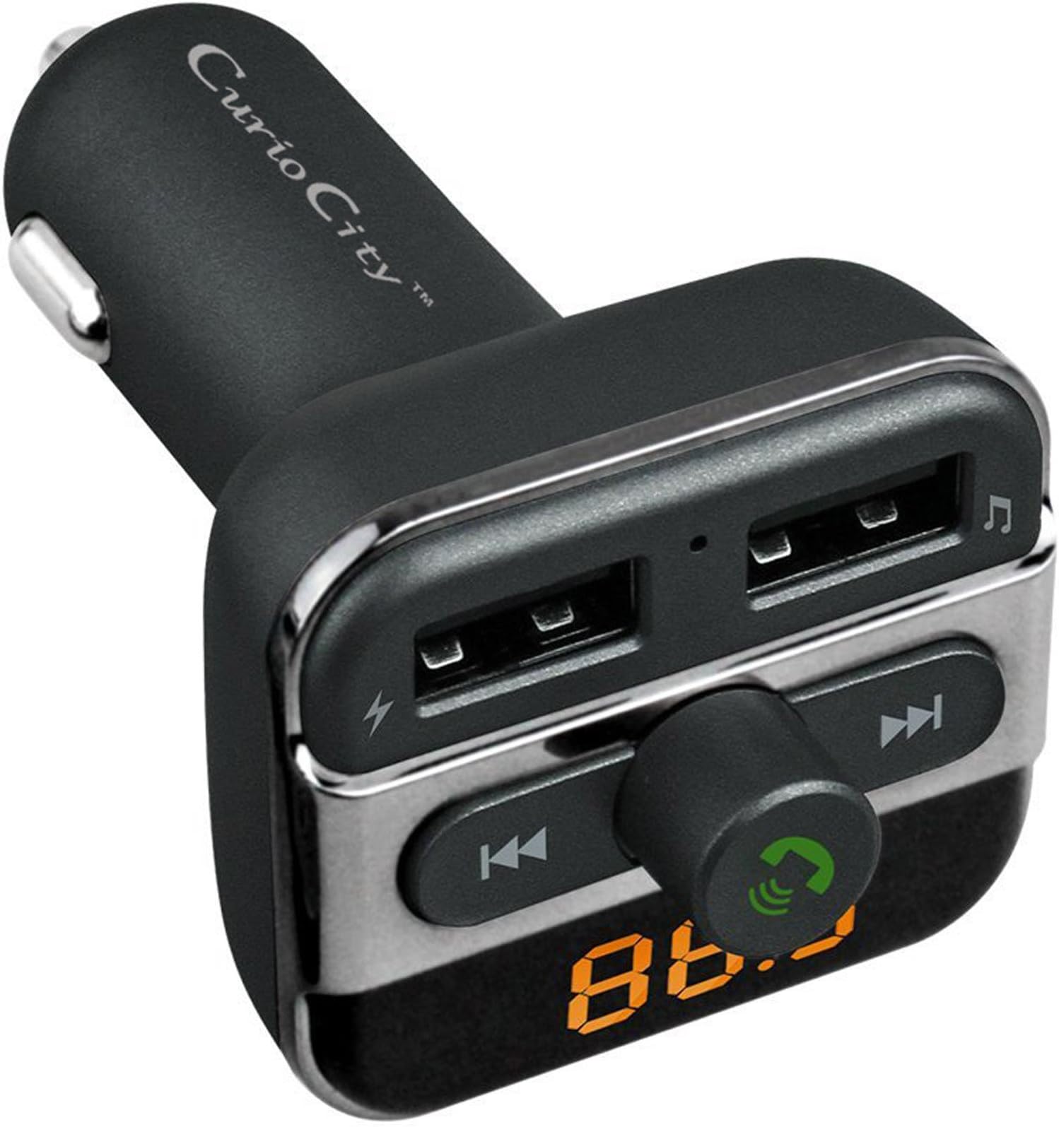 Curiocity Bluetooth Handsfree Car Kit With Wireless Stereo Fm Modulator Transmitter Car Radio Adapter, Led Display (Classic-Gray)