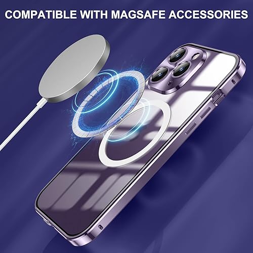 Miniatura 2 de Jonwelsy Funda para iPhone 14 Pro, protección de doble cara de 360 grados, compatible con Magsafe de absorción magnética, parachoques de metal,