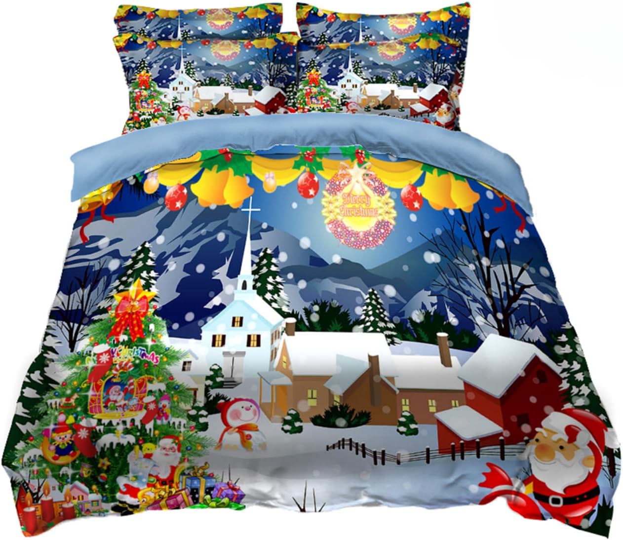 3D Bedding Set Christmas Santa Claus Print Duvet Cover Set Bedclothes with Pillowcase Home Textiles for Children Twin Queen Christmas Quilt Cover (US Twin,1)