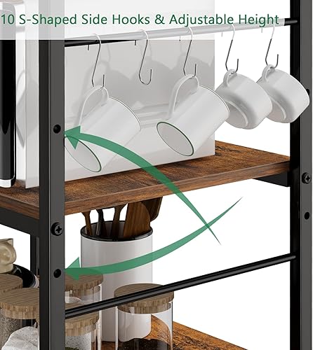Miniatura 6 de ETELI Estante para panaderos con toma de corriente, carrito de microondas con estación de café de almacenamiento, carrito de mesa con ruedas para