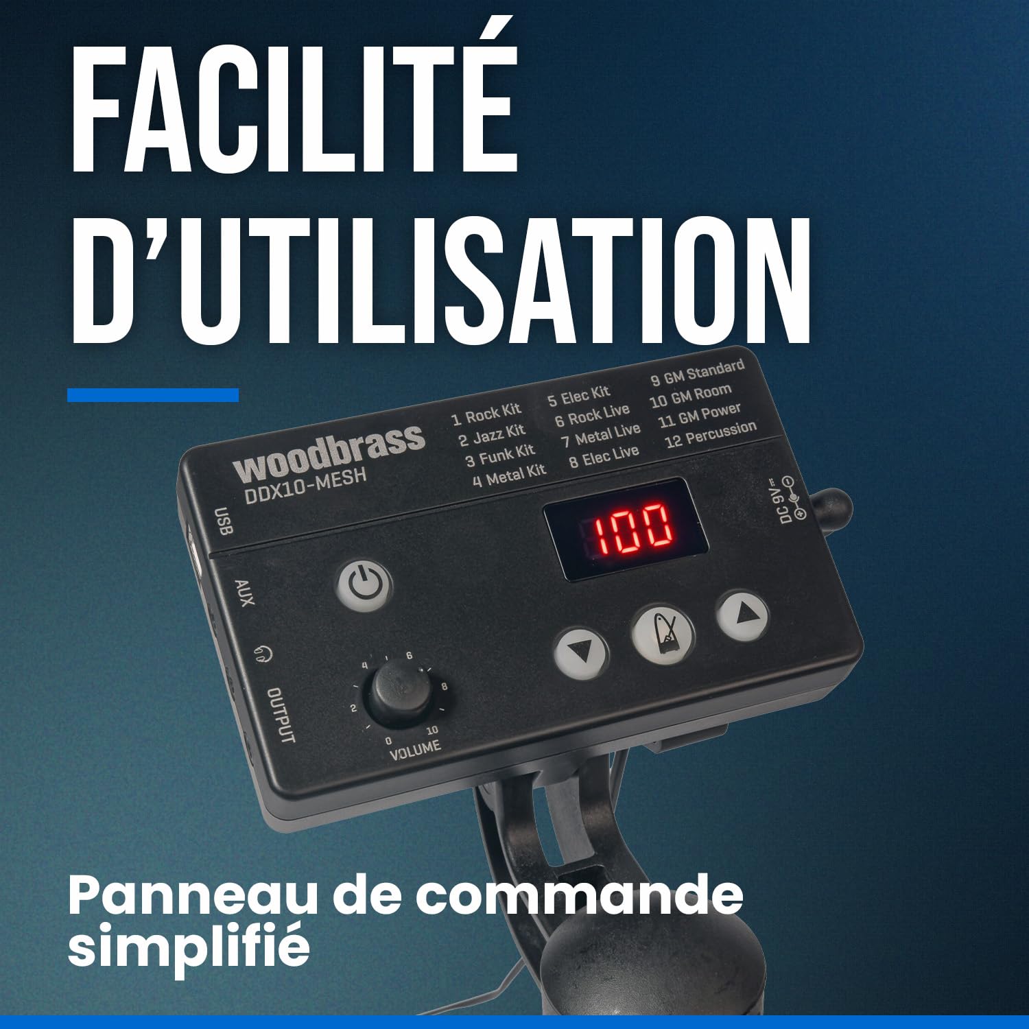 Woodbrass DDX10-MESH Batterie électronique - Kit complet idéal pour débutant enfant & adulte, Prête à l'emploi, Accessoires inclus - Pads en peaux maillées réalistes, naturels, silencieux