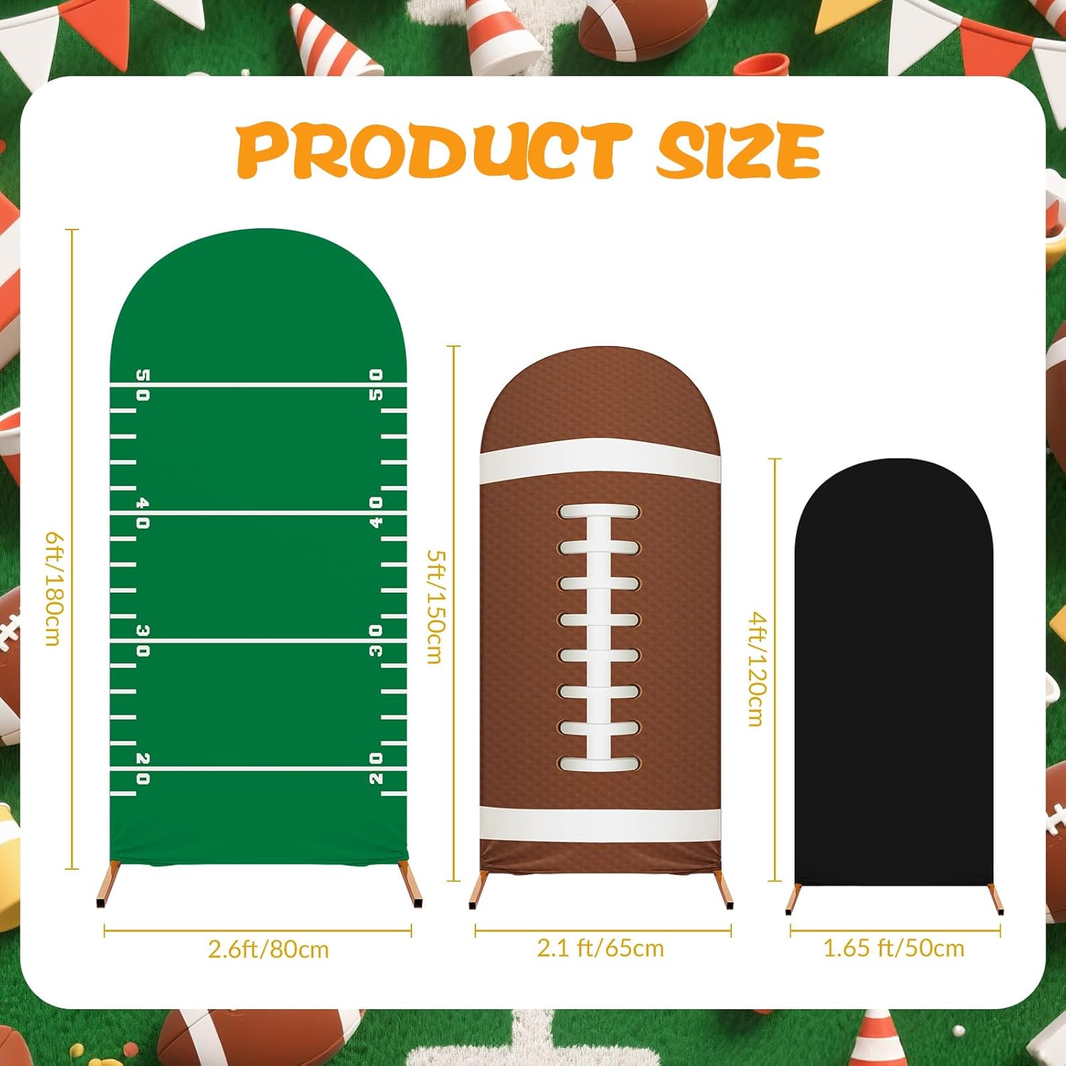 Sport Arch Backdrop Cover Set of 3 Arch Covers Spandex Stretch Backdrop Stand Cover 4ft, 5ft, 6ft for Wedding Birthday Shower Ceremony Decoration(Football Field)