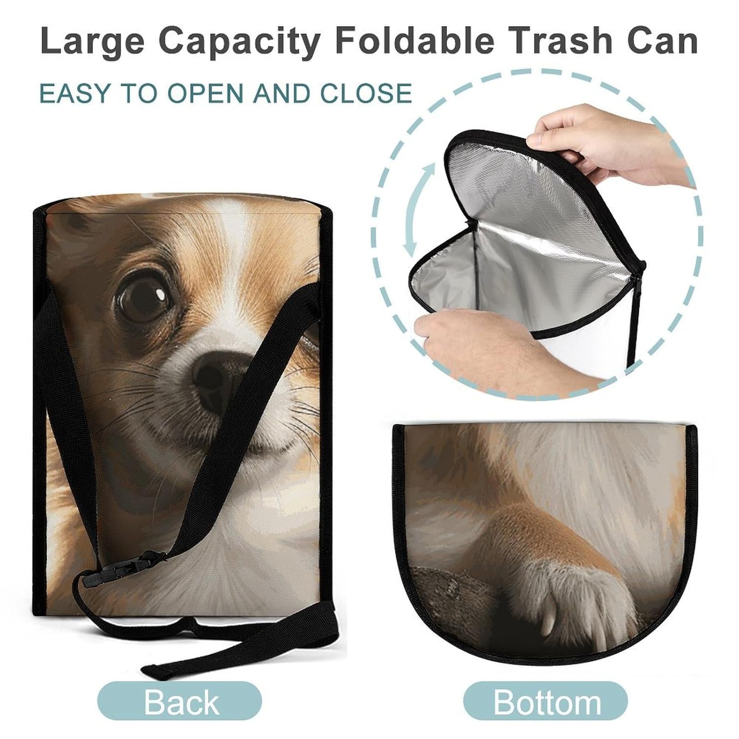 Hanging Car Trash Bag Cute Chihuahua Printed Car Garbage Storage Bag Leakproof Car Trash Can Portable Garbage Storage Bags