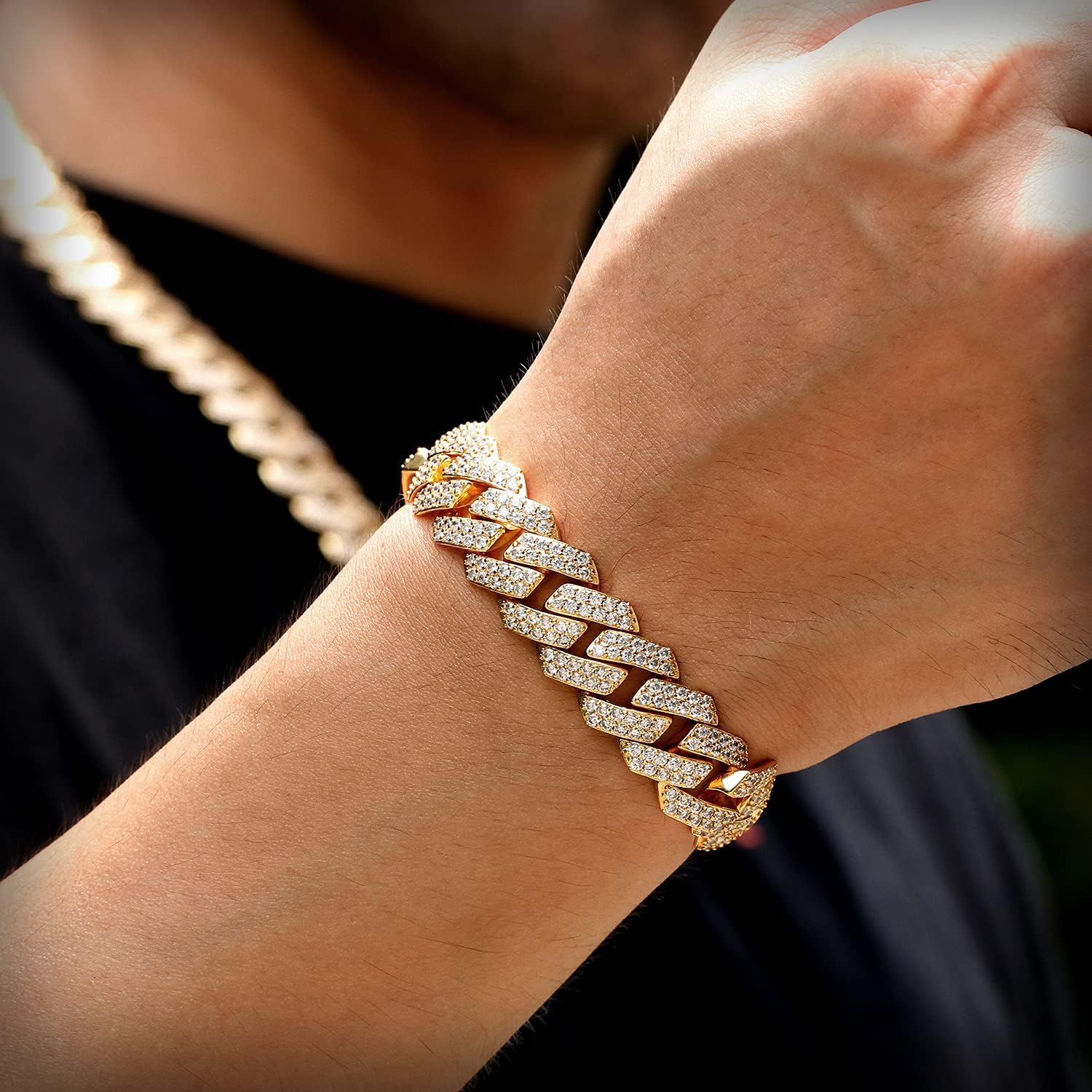 Hip Hop Mens Full Iced Out 15mm 18K Gold/White Rose Gold Plated CZ Miami Cuban Link Chain Choker 18"-24" Necklace or 7.5"-8.5" Bracelet with Gift Box - Image 6