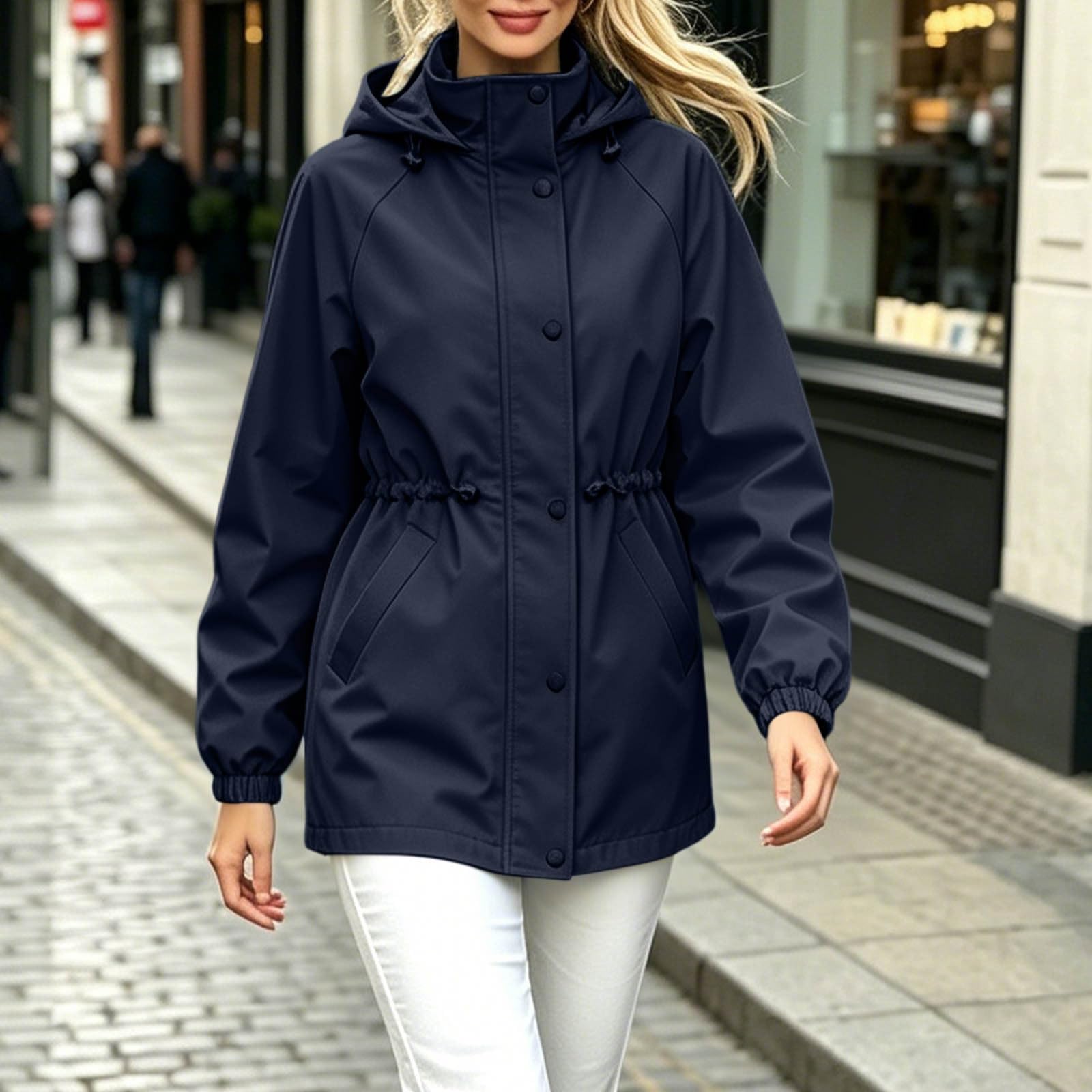 Genérico Chubasquero Mujer Cortavientos Ligero Cortavientos Con Capucha Chaqueta Softshell Abrigo Funcional Informal Chubasquero Con Cremallera Completa Al Aire Libre Para Running, Senderismo