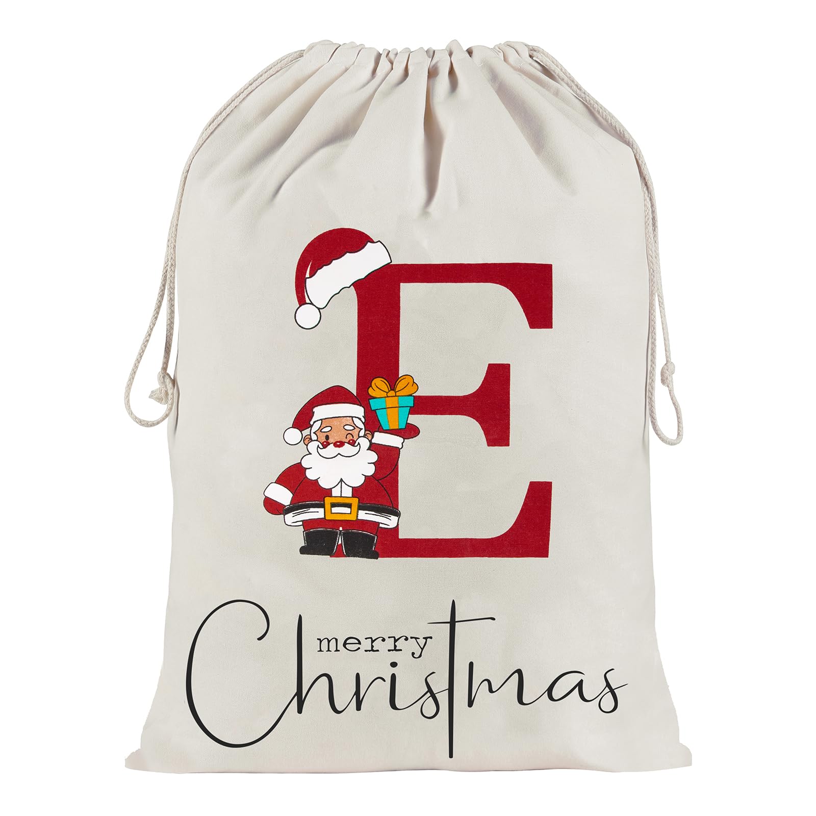 Asisca 27 x 19 Inch Christmas Santa Sack, Personalized Monogram Letter Bag with Drawstring, Large Reusable Canvas Santa Bag for Gifts, Christmas Party