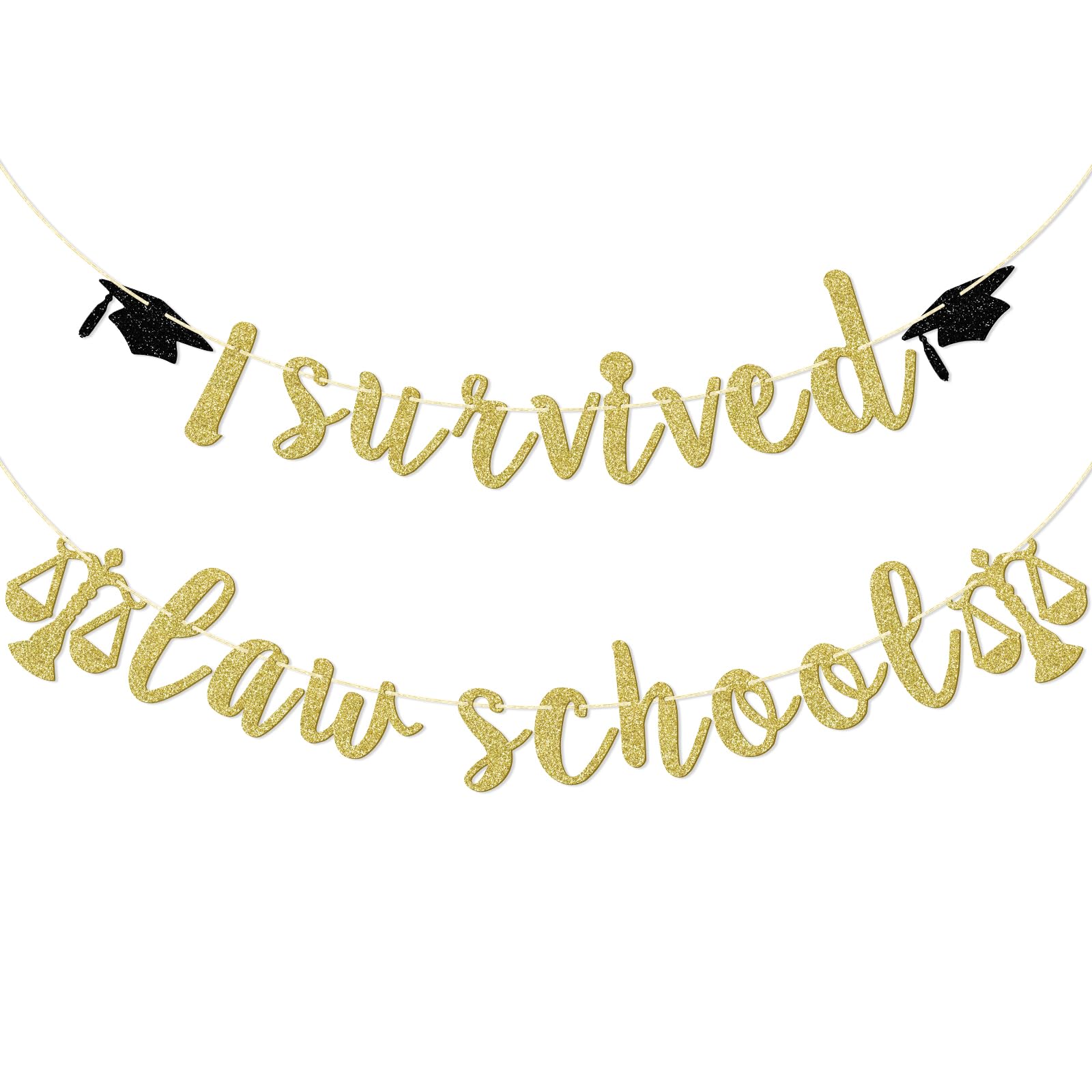 I Survived Law School Banner, Congrats Grad Party Decorations for Lawyer, Lawyer Graduation Party Supplies, Libra Sign (Gold Glitter)