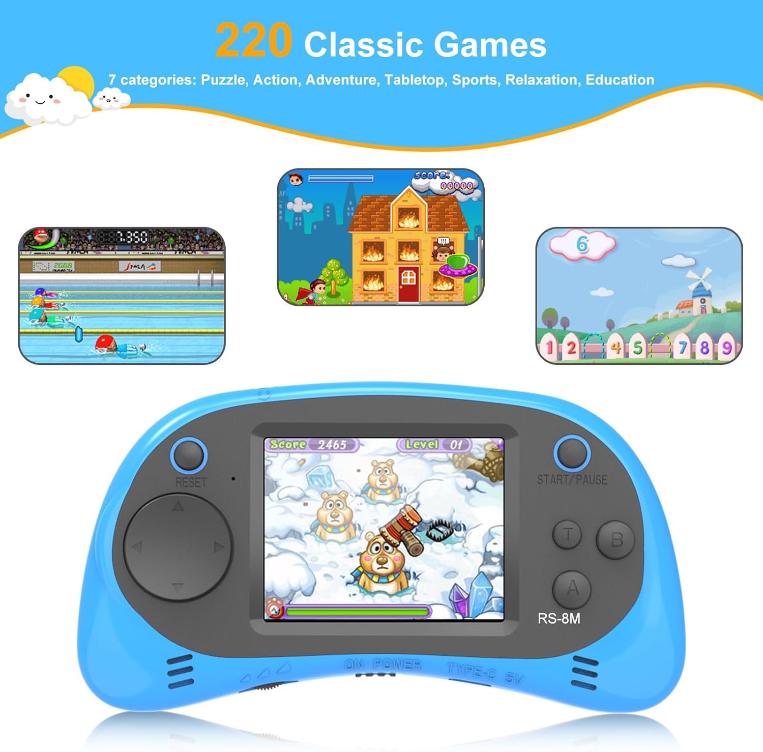 EASEGMER Kids Handheld Game Player - 220 Built-in Games, 2.5" IPS Display, Rechargeable & Long-Lasting - Ideal Travel Toys for Kids Ages 3-10 Boys & Girls