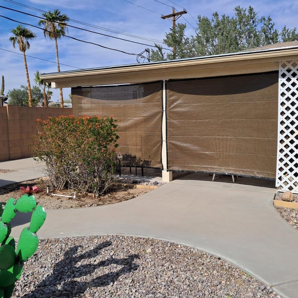 90% Sun Shade Cloth for Patio, 6x6 Ft Breathable Sunshade Fabric for Garden, UV Resisant & Privacy Protection Shade Screen for Pergola, Backyard, Deck, Balcony, Mocha