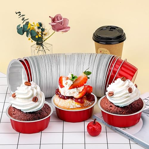 Miniatura 5 de Beasea Paquete de 100 vasos desechables de papel de aluminio, 8 onzas, 7.9 fl oz, 3.9 pulgadas, para hornear, magdalenas, magdalenas, tazas de pudín