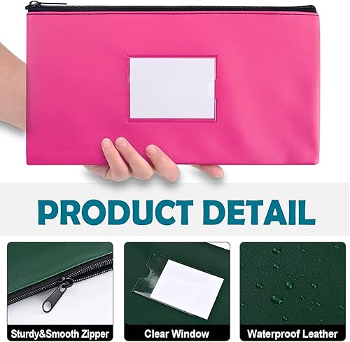 Miniatura 3 de NICKANG Paquete de 3 bolsas de dinero rosa con cremallera para dinero en efectivo, 11.25 x 6.25 pulgadas, bolsas de depósito bancario con