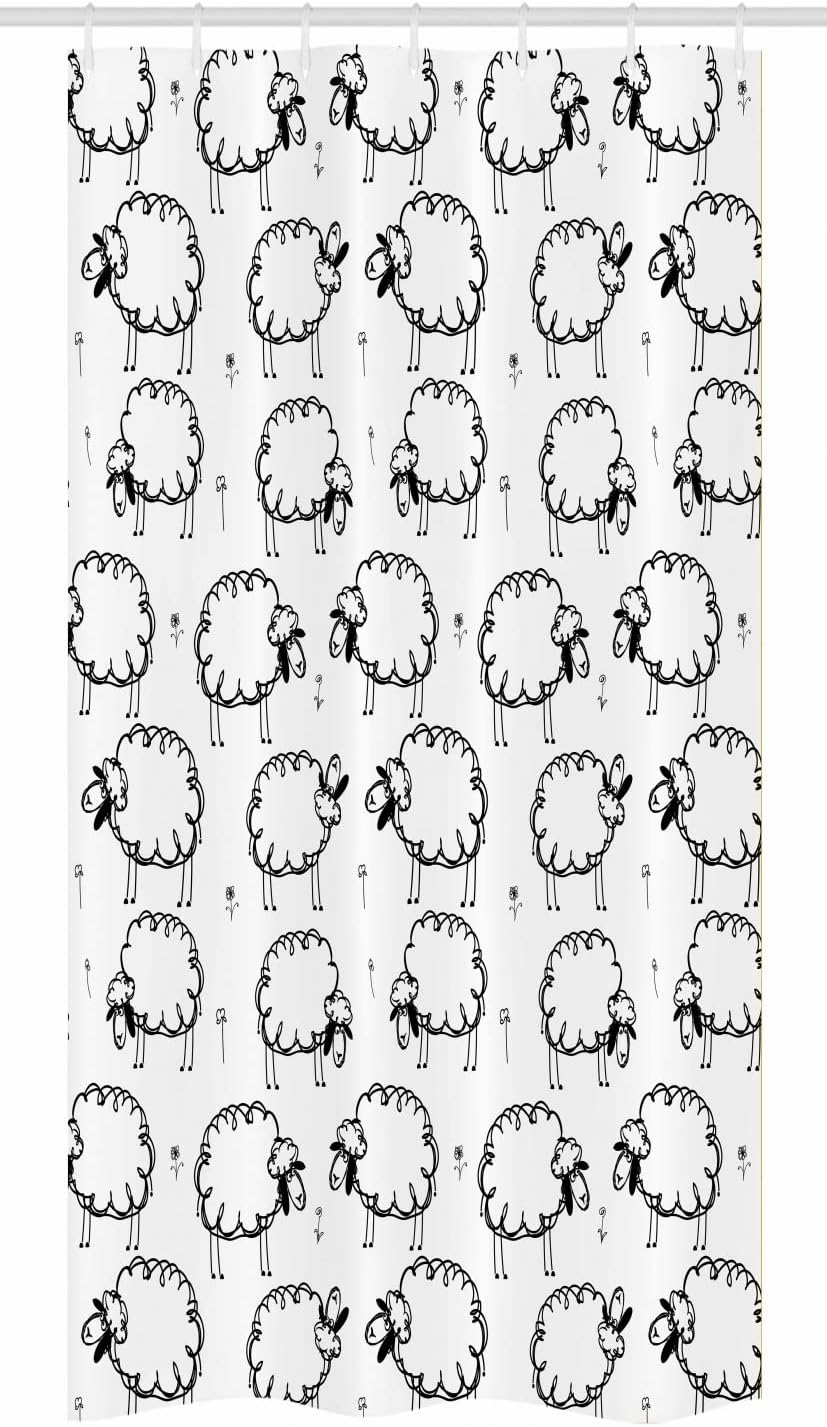 Ambesonne Funny Stall Shower Curtain, Humorous Sheep Patterns on Meadow Flower Comic Doodle Playroom Art Print, Fabric Bathroom Decor Set with Hooks, 36" W x 72" L, Charcoal Black