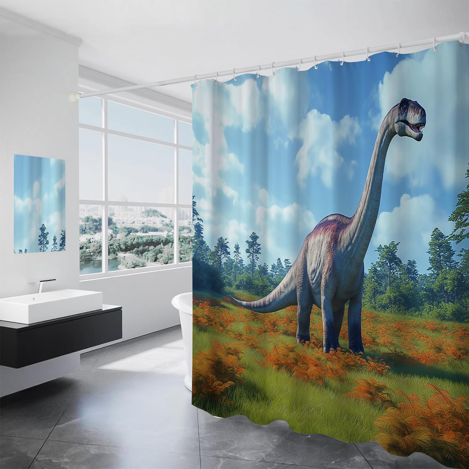 Rideau de douche dinosaure 150 x 180 cm lavable avec 12 crochets