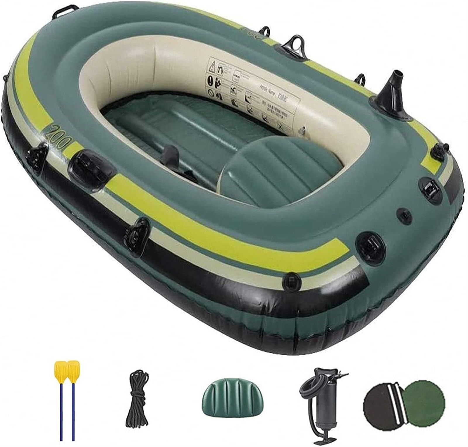 Bateau gonflable double en caoutchouc vert pour la pêche et le kayak en rivière