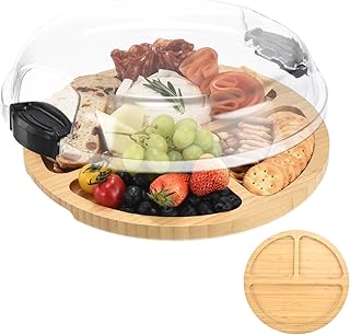 Charcuterie Board with Lid and Handle - Portable Cheese Platter for Travel,Bamboo Cutting Tray for Kitchen,Gifts for House Warming, Bridal Shower, Wedding (3 Compartment, Black)