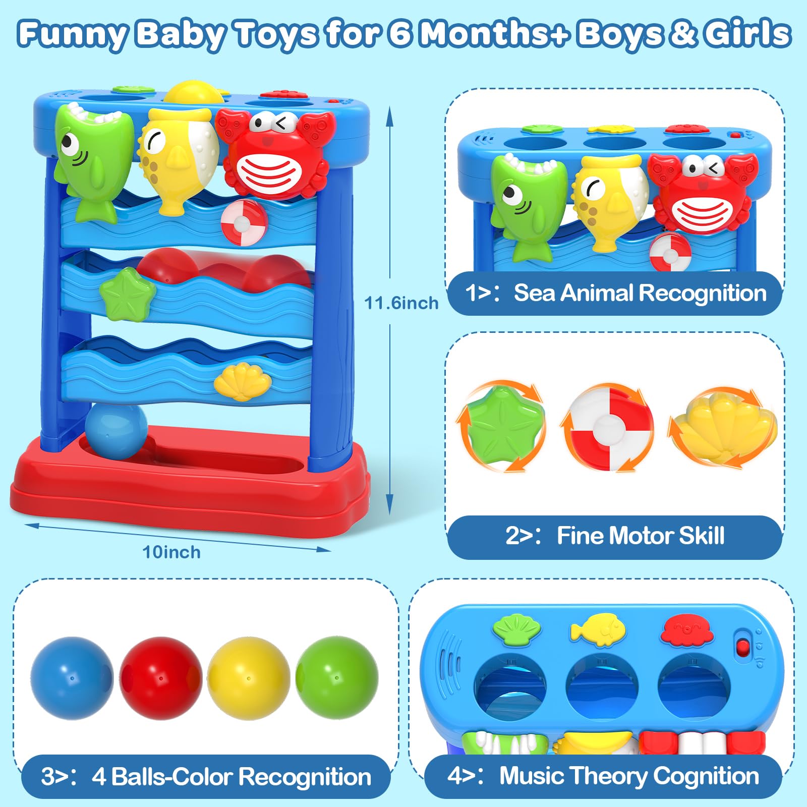 Toys for Toddlers 12-18 Months, Montessori Musical Toy for Baby 12-18 Months，Interactive Feeding Toy with Lights, Sensory Cause and Effect Game, Christmas Birthday Gifts for Boys Age 1-2 years old
