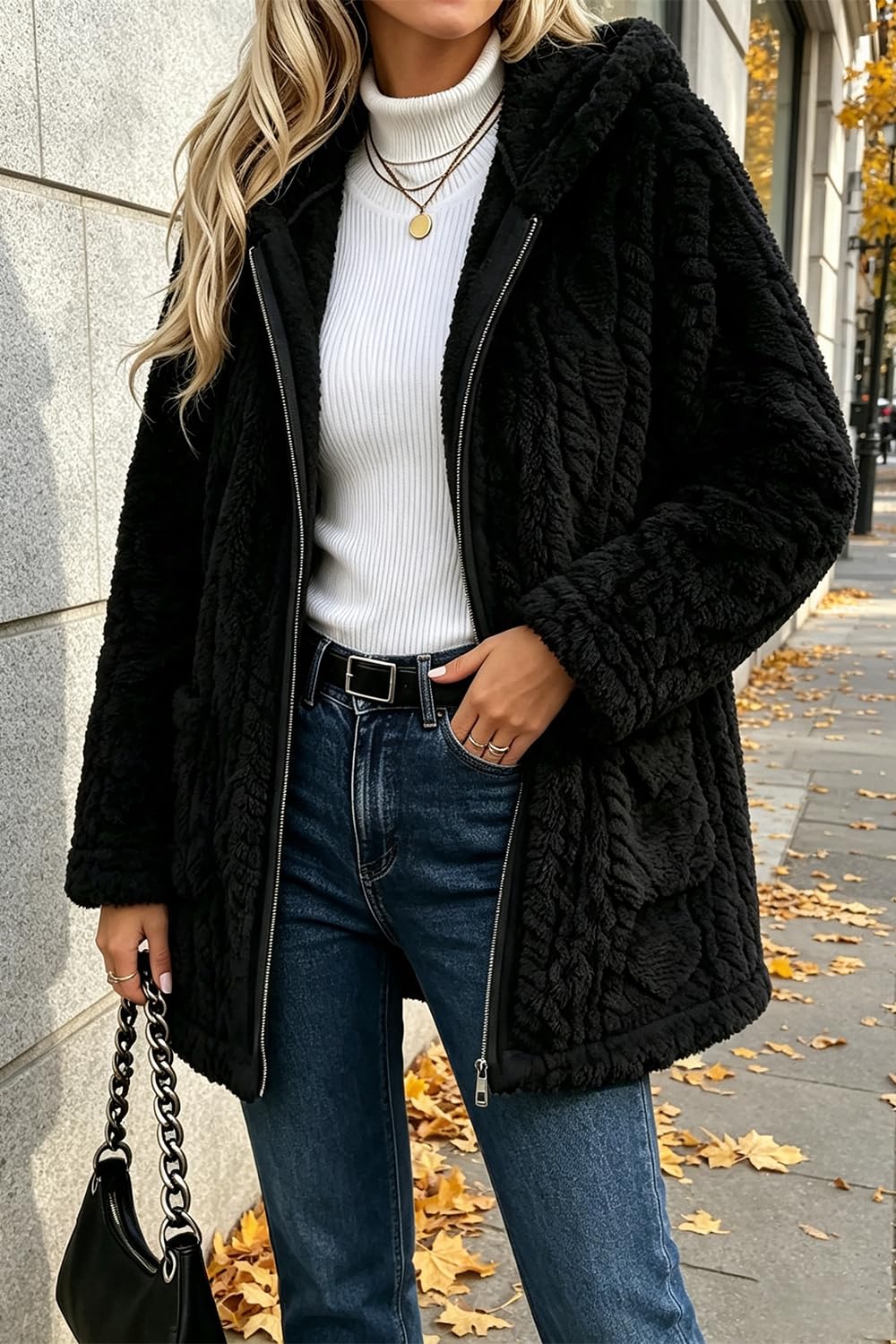 Manteau Teddy Polaire pour Femme, Veste d'Hiver en Peluche Chaud