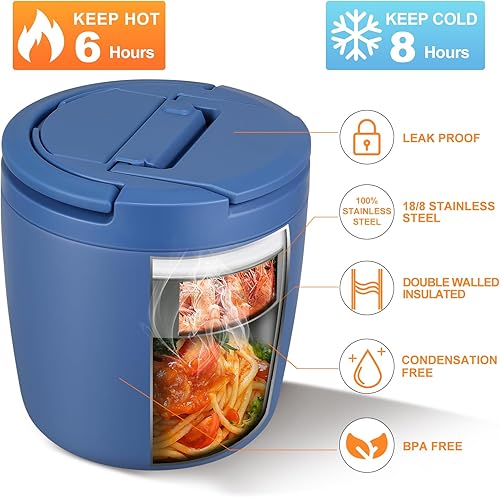 Miniatura 3 de Recipientes de almuerzo aislados de 40 onzas para adultos, termo de sopa para comida caliente, frasco de boca ancha a prueba de fugas, acero