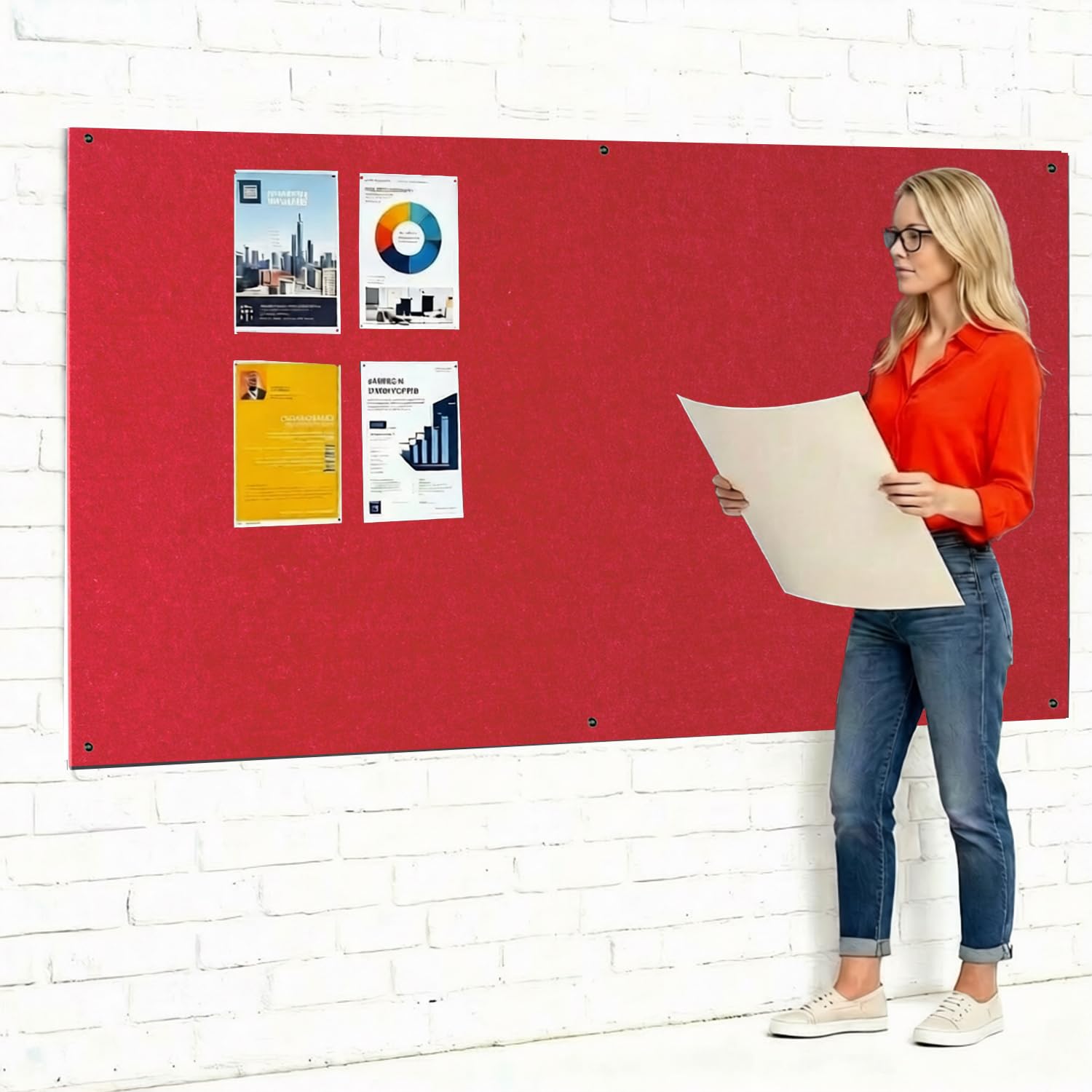 Frameless Fire-Retardant Charcoal Red Noticeboard, 120 x 180 cm, Large Display Message Pinboard, Recycled, Wall-Mounted - 12 Colours to Choose from - Ideal for Office, Classroom