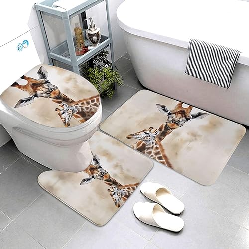 Miniatura 3 de Juego de alfombras de baño con estampado de jirafa, alfombra de baño suave y absorbente, lavable, antideslizante, alfombra de baño de felpa peluda,