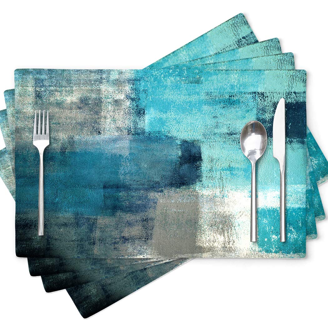Modern Art Placemats, Cafe Placemats Turquoise and Grey Abstract Art Painting Artwork Dining Placemats Colorful Placemats ...