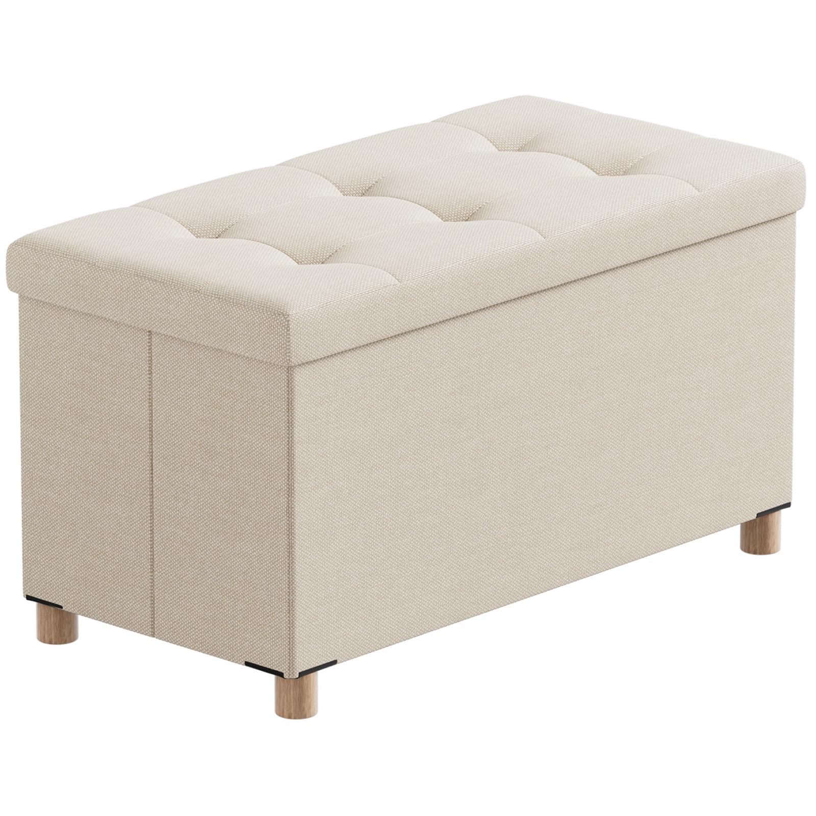 BRIAN &amp; DANY 30 Inches Folding Storage Ottoman Bench, Ottoman with Storage Bench for Bedroom, Living Room, Entryway, Foot Rest with Legs, Beige
