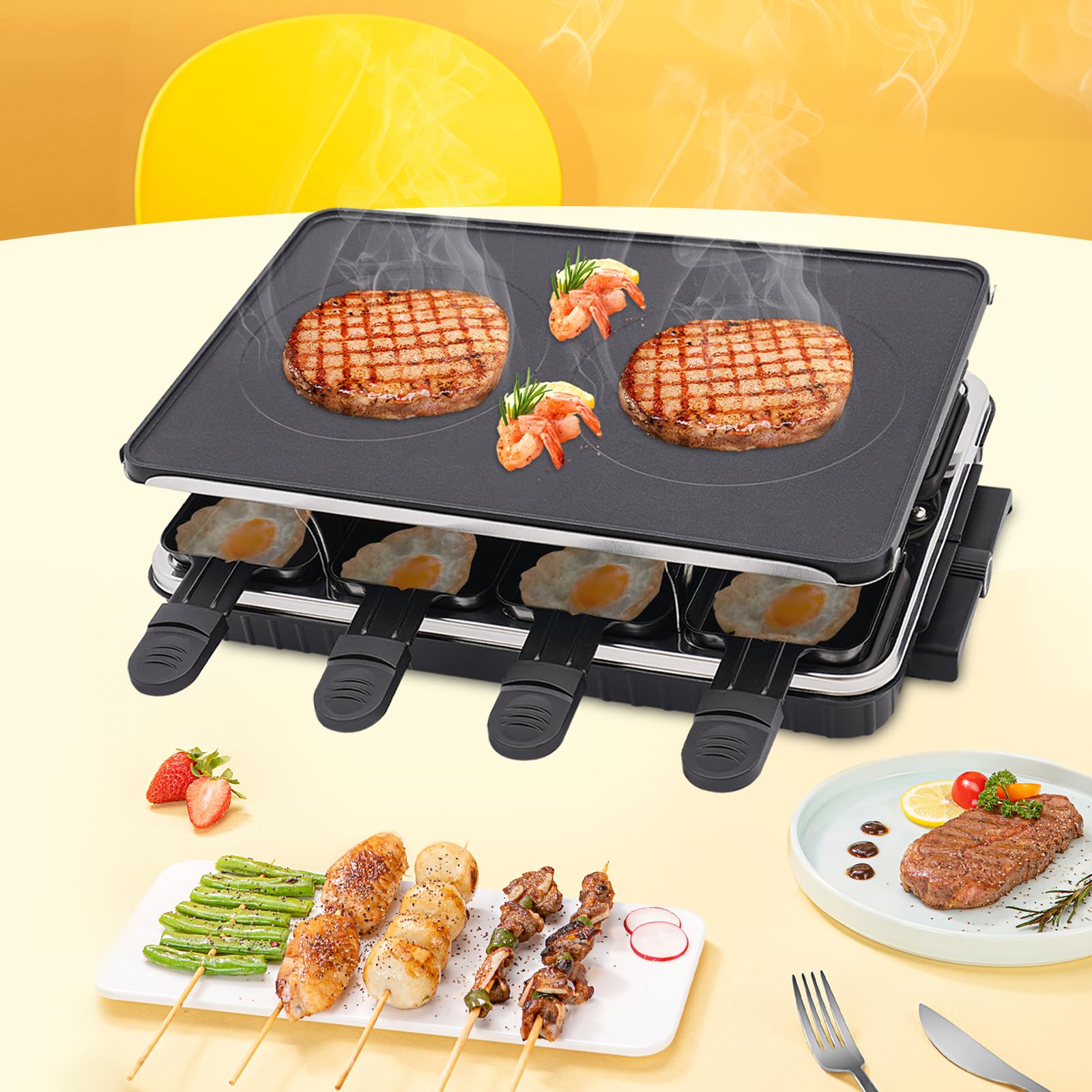 Elektryczny grill stołowy, 1,3 kW, bezdymny grill elektryczny, 220 V, 6-8 osób, nieprzywierająca płyta Teppanyaki, profesjonalna elektryczna płyta grillowa gastronomiczna, grill BBQ z blachą do