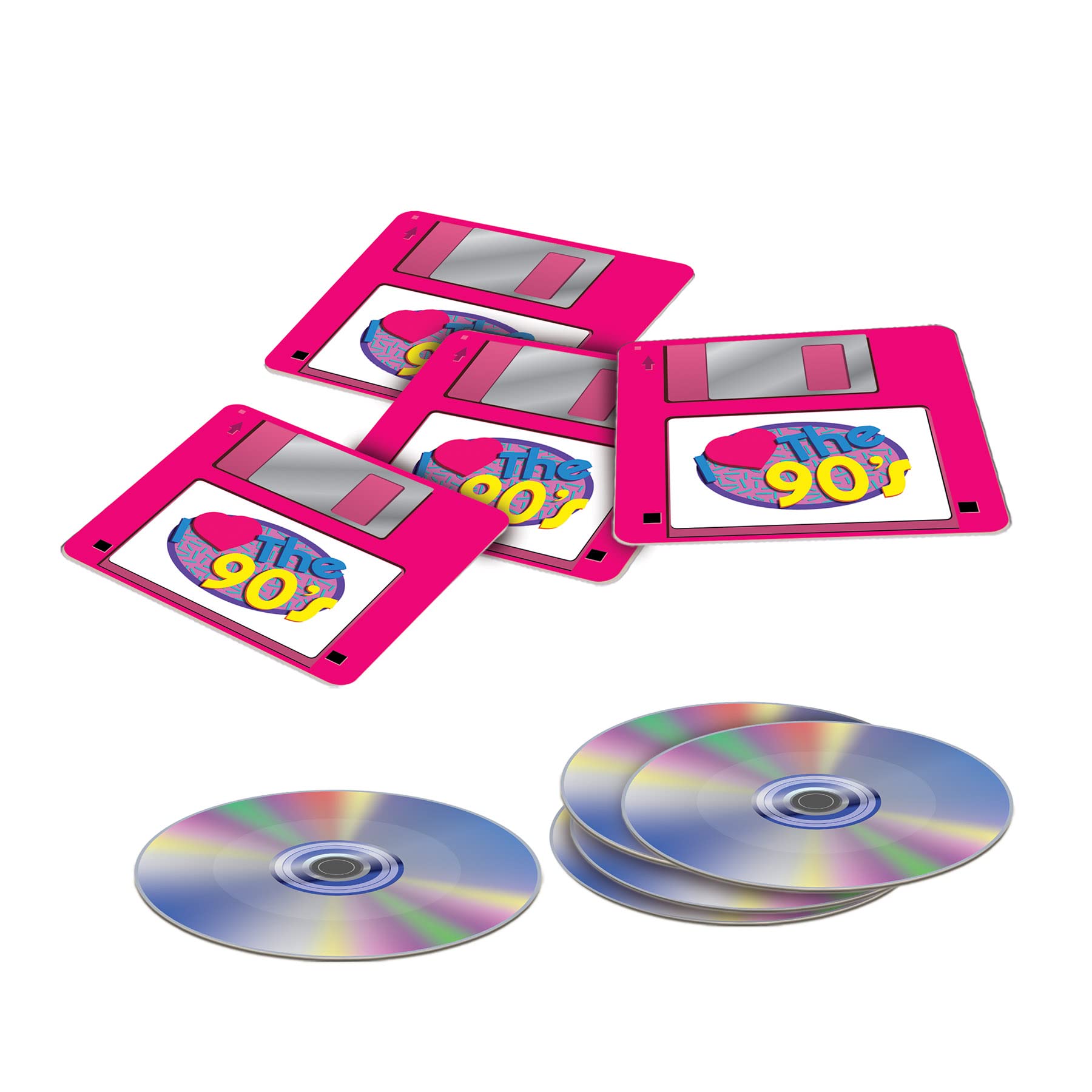 Beistle 24 Posavasos con diseño Retro de los años 90 con diseño de CD y Disquete para Bebidas para Fiestas de los años 90
