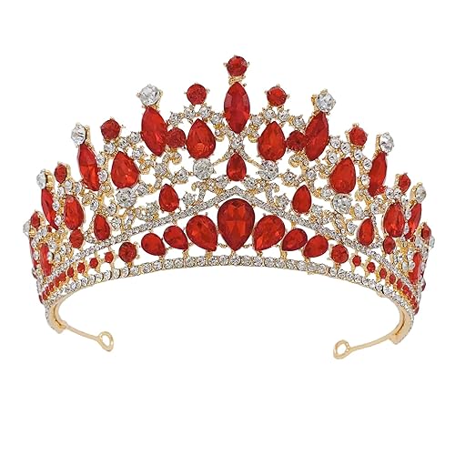 MR Corona roja de reina para mujer, tiara de boda de cristal para novia, diadema de tiara de princesa, accesorios para el cabello para fiesta de