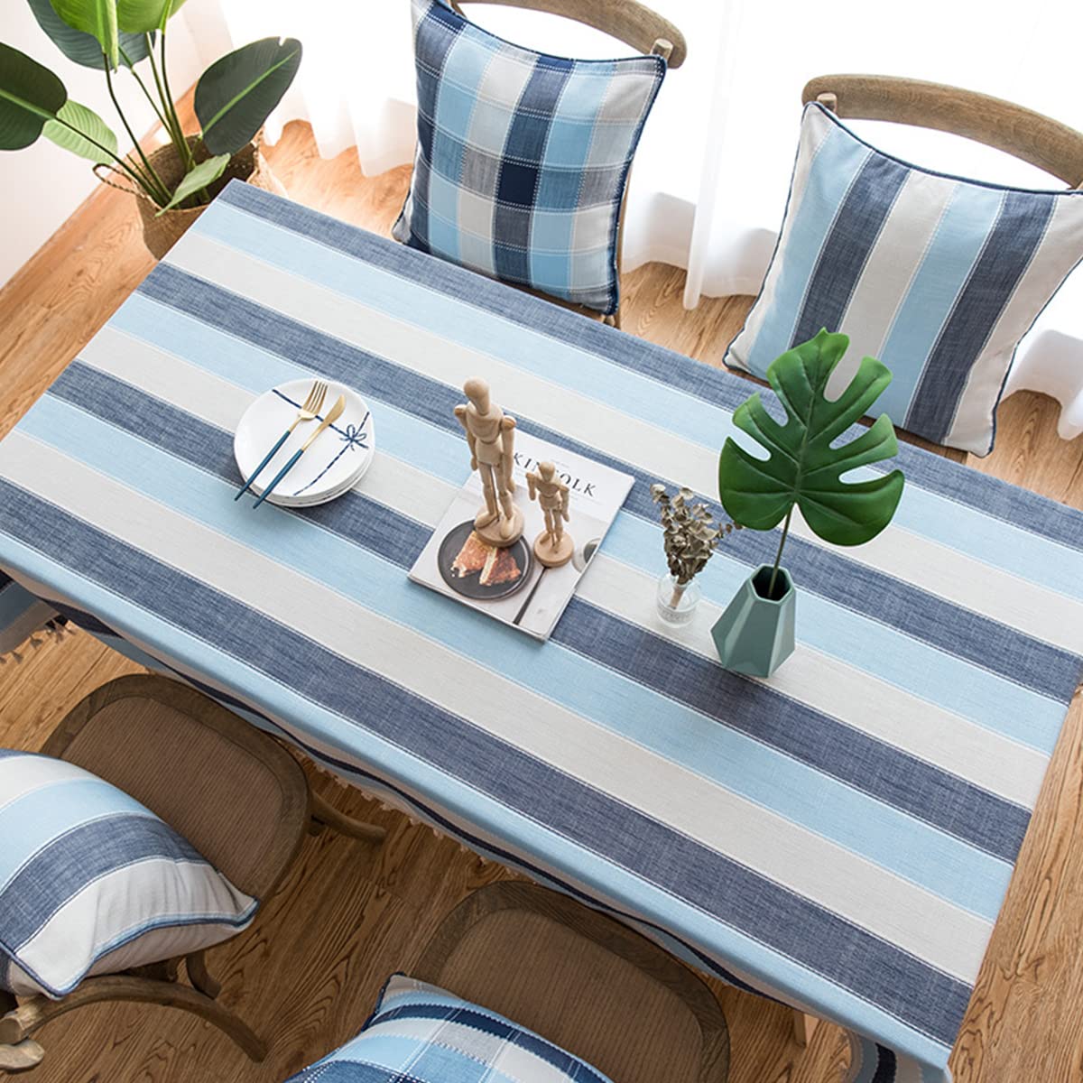 Tovaglia a righe con nappe, rettangolare, in cotone, lino, antipolvere, per cucina, sala da pranzo, giallo, 61 x 61 cm