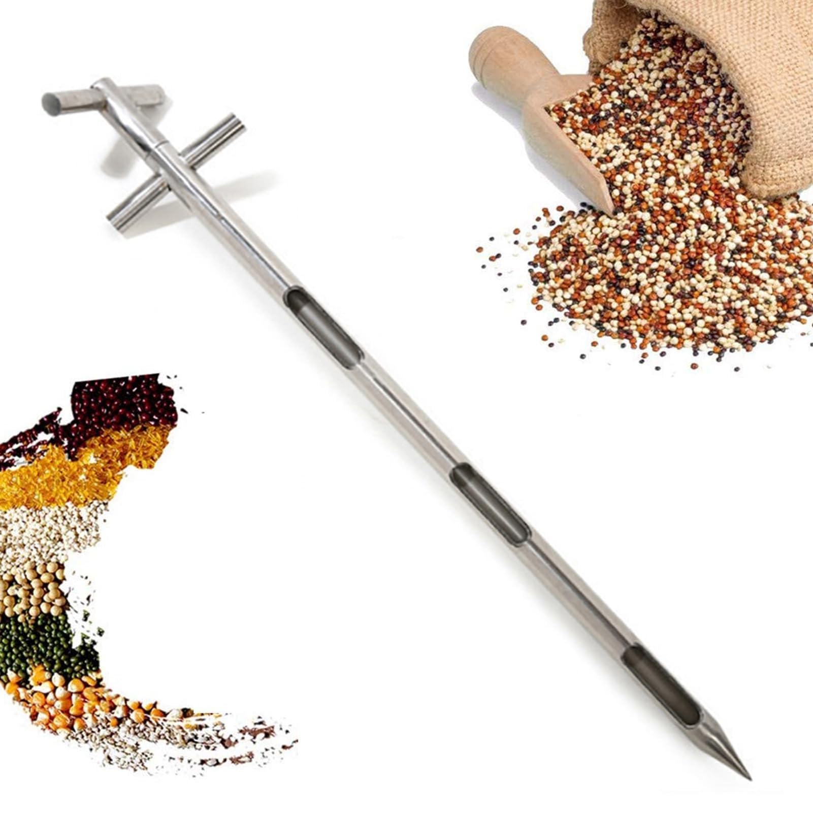Échantillonneur de sonde de grain en acier inoxydable, tube d'échantillonnage de poudre rotatif à double couche, échantillonneur de poudre de grains, for ciment d'engrais à granulés solides - Stratifi